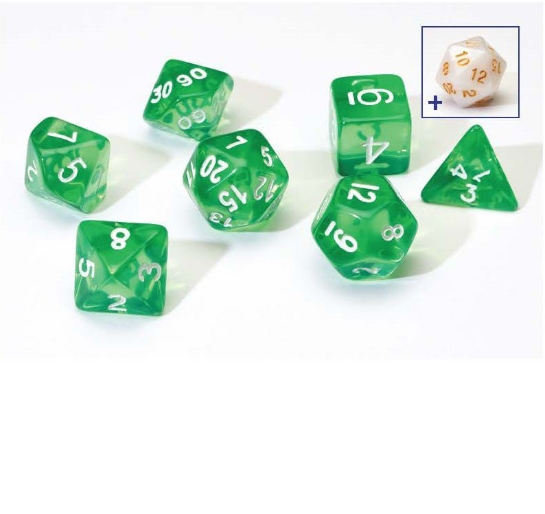 Sirius Dice RPG Dice Set (7) Translucent Green Resin Dice Drop Games